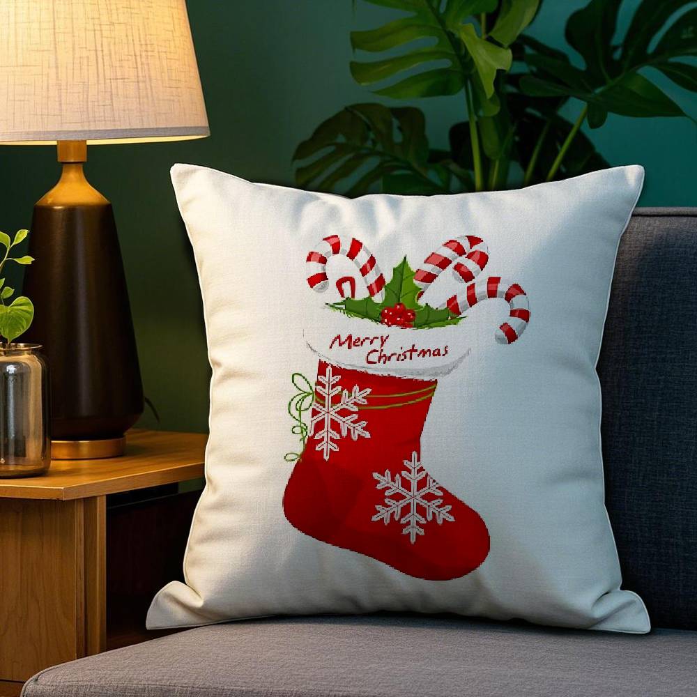 Red Socks Merry Chrismas Pillow Case Sofa Living Room Bedroom Double-sided Printing Square Cushion Nap Time Cushion Cover