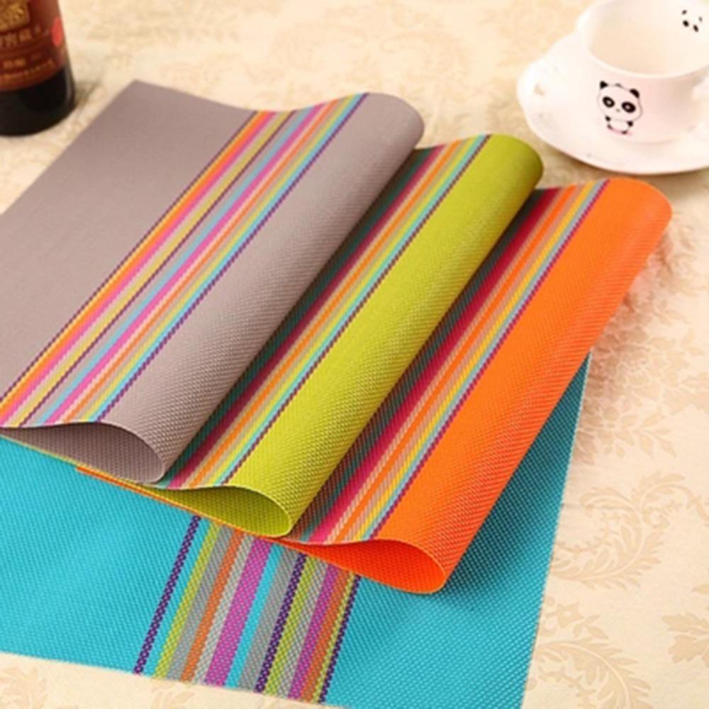 6 Pieces Waterproof Insulated Plate Mat PVC Place Mats Colorful Strip Table Mat  Dining Table