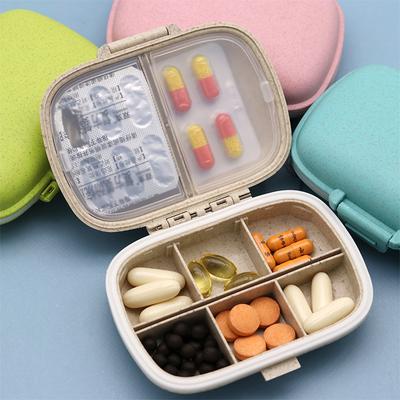 Organizer Container for Tablets Travel Pill Box with Seal Ring Small Box for Tablets Wheat Straw Container for Medicines