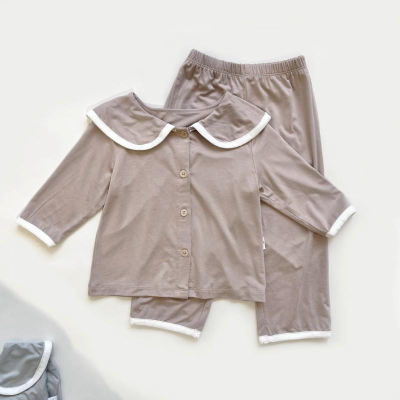 Soft Cotton Kids Pajama Set Girls A-Class Sleepwear V-Neck Batwing Sleeve 3-8 Years Fall