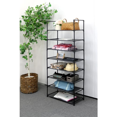 TRADE ONE Freestanding Rack, 8 Shelves, 57cm Wide x 28cm Deep x 141cm High, 8kg Load Capacity, Easy Assembly, Lightweight, Large Capacity, Black, 1051