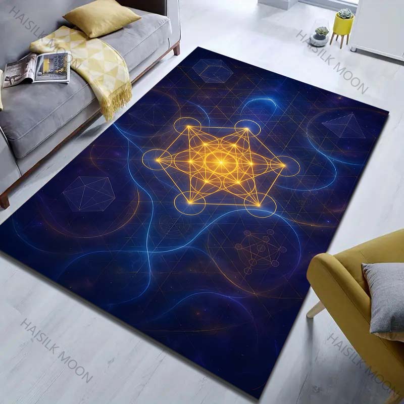 Metatrons Würfel Muster Teppich für Schlafzimmer Wohnzimmer Bettseite Sofa Bodenmatte Moderne Heimdeko Bereichsteppich Große Größe
