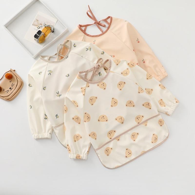 Reusable Waterproof Art Smock for Eating Feeding Drooling Bib Apron with Pocket Baby Toddler Long Sleeved Bibs Scarf