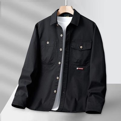 Men's Washed Long Sleeved Shirt, Loose Fit Plus Multiple Pockets, Workwear, Casual Shirt, Men's