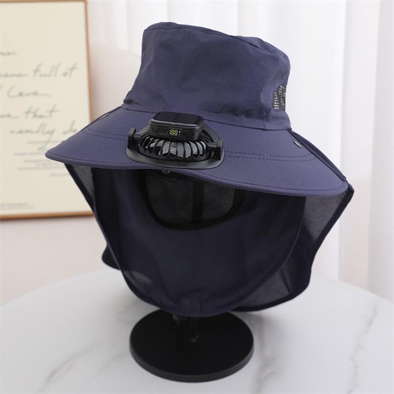 For Outdoor Camping Fishing Hiking Sunscreen Fisherman Hat Solar Fan Cap Portable Solar Charging Cap Mosquito Insect Proof Hat