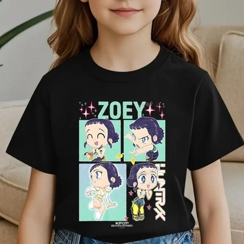 K-Pop Lovci démonů Zoey Potištěné Dětské tričko Kreslené Měkká bavlna Dětské dívčí tričko Topy Batolecí oblečení