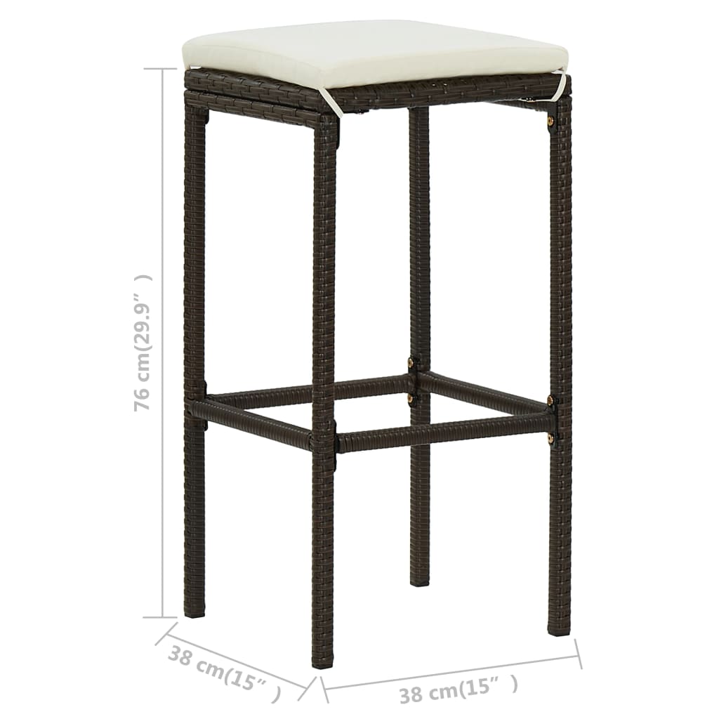 Bar Stool with Cushion 2 pcs Brown Poly Rattan