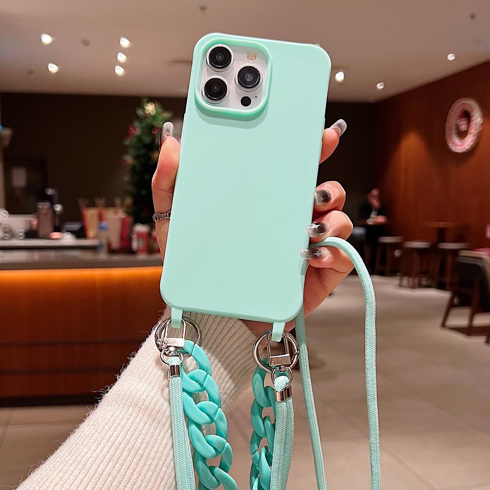 Crossbody Lanyard Cord Soft Acrylic Bracelet Case For iPhone 17 16 15 Pro Max 14 Plus 13 12 Liquid Silicone Shockproof Cover