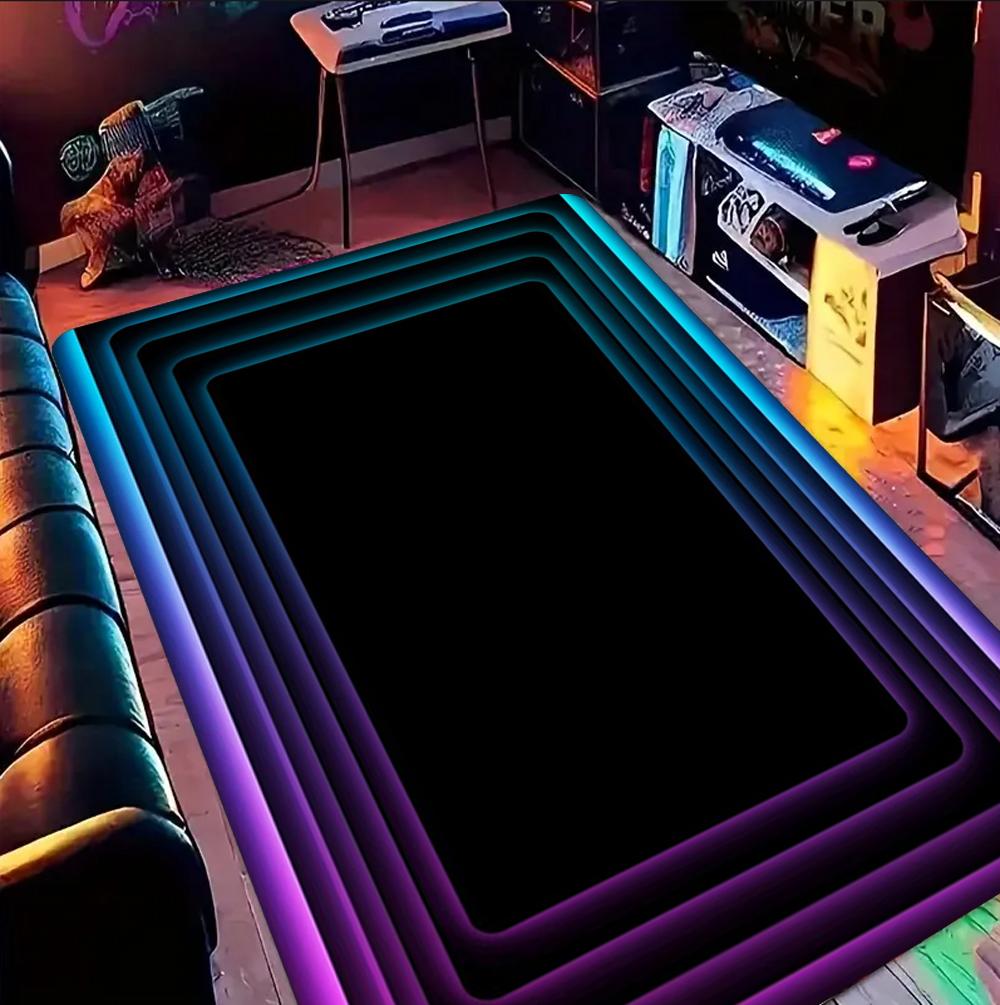 Neon LED 3D Illusion Spiral Grid Tunnel Carpet Visual Impact Gaming Esports Room Carpet Living Room Home Decoration Gift