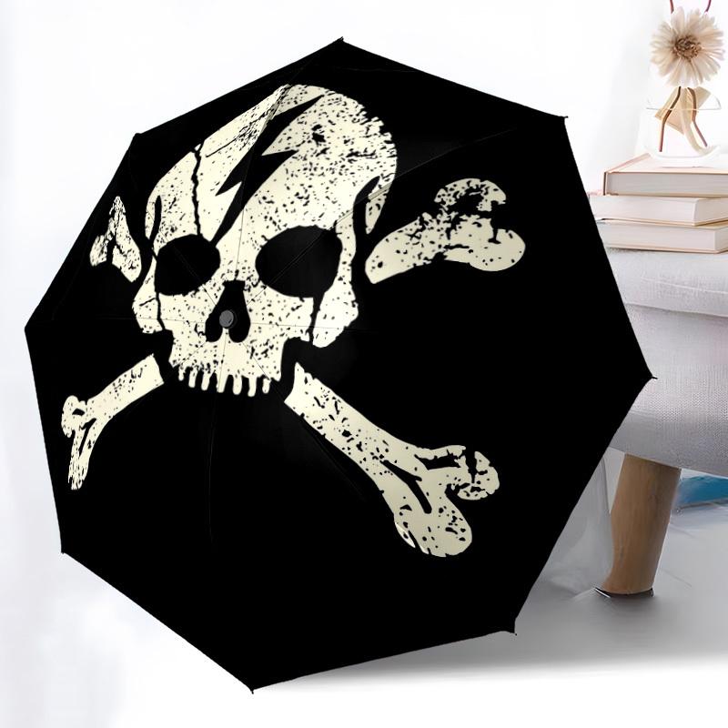 1pc Skull Crossbones Automatic Folding Umbrella - 8-Rib Compact Travel Umbrella Durable & Portable for Outdoor Use, Perfect Gift for Birthdays034