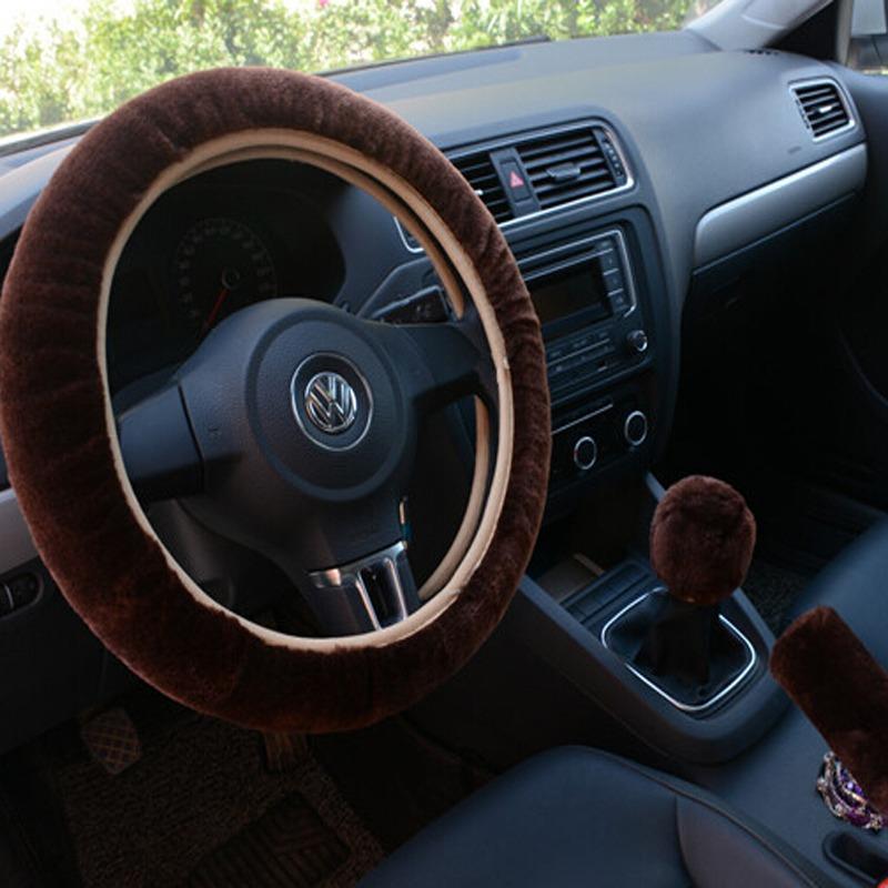 Soft Wool Steering Car Wheel Handbrake Accessory Winter Warm Automotive Interior Cover