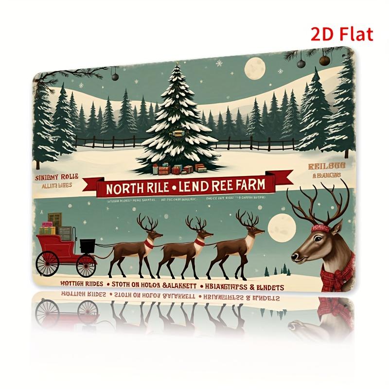 

Vintage Reindeer Farm Scene with Sleigh Christmas Tree Rustic Holiday Decor for Home Cafe Kitchen Bar Garden Outdoor 20x30cm（7.8x11.8inch）