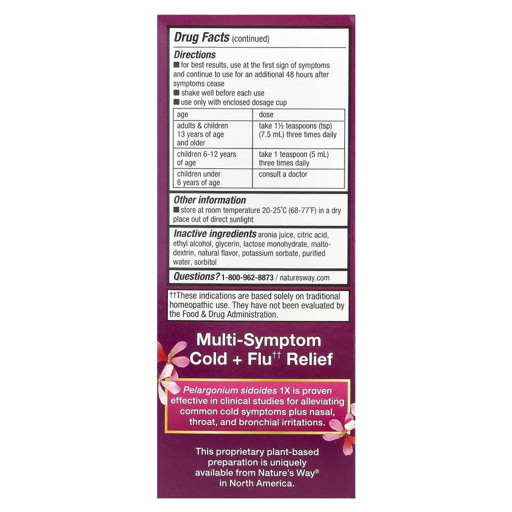 Nature's Way Umcka®, Cold & Flu Relief, Ages 6+, Berry Flavor, 120 Ml (4 Fl Oz)