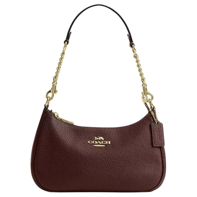 

COACH Teri 24 logo leather shoulder bag medium women s brown коричневий