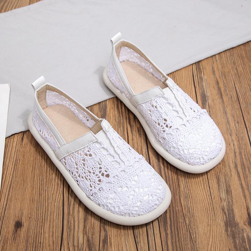 Fashion Concise Flat Bottomed Mesh Single Shoes for Women Hollow Sandals for Women Breathable Mesh Shoes Soft Soled Work Shoes Loafers