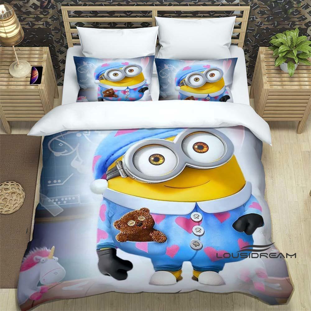 Trendy & Popular "Minions" Cartoon Print 3-Piece Bedding Set — Duvet Cover & Pillowcases (Suitable for Teens, Children, Boys &