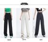 Women's Gray High-Waist Wide-Leg Pants: Spring/Autumn Slimming, Elegant Drape, Floor-Length, Straight-Leg