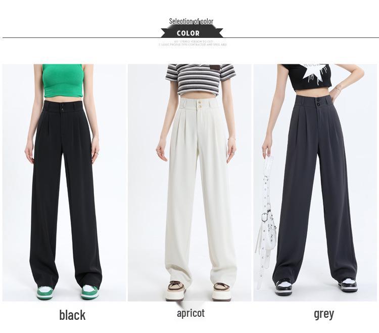 Women's Gray High-Waist Wide-Leg Pants: Spring/Autumn Slimming, Elegant Drape, Floor-Length, Straight-Leg