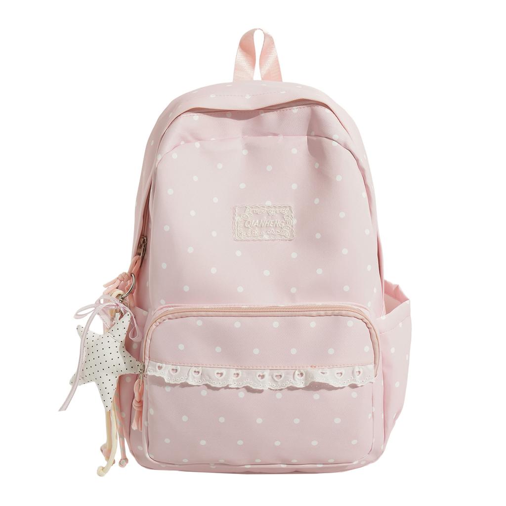 Schoolbag Milk White Polka Dot Backpack ins Niche Middle and High School Elementary School Bag Women's Lace Light Casual Backpack