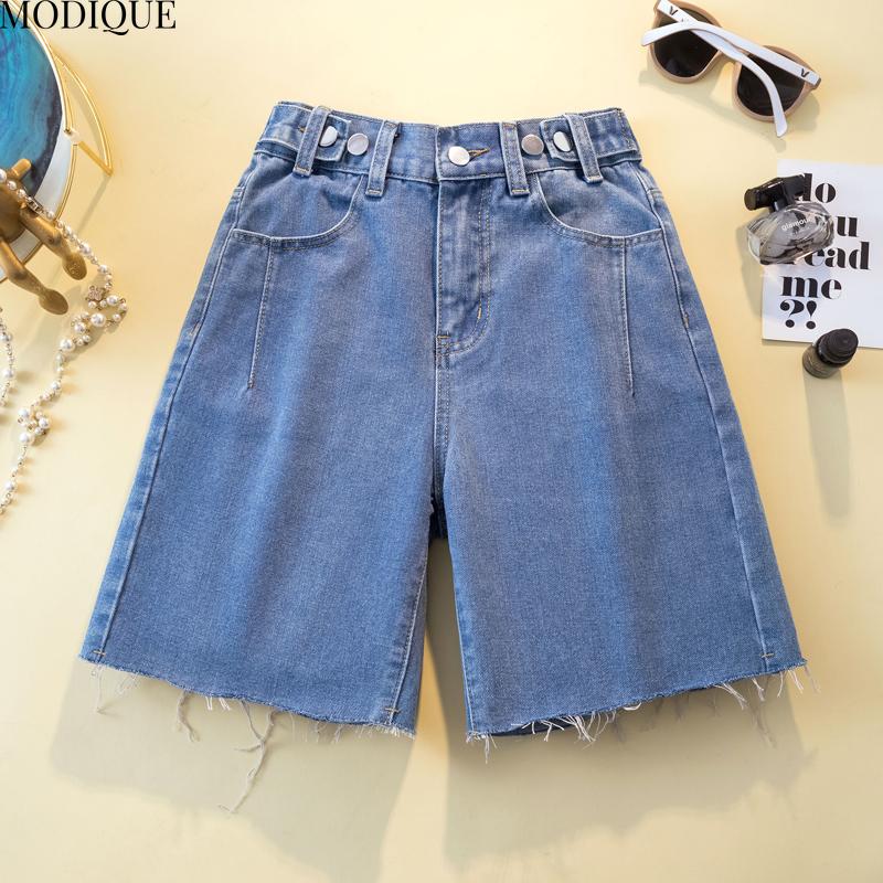 MODIQUE 2025 Nou Mărimi Mari Casual de Vară pentru Femei cu Talie Înaltă Drepți Scurți din Denim Albastru Dama Largi de Bază Pantaloni Cinci Sferturi