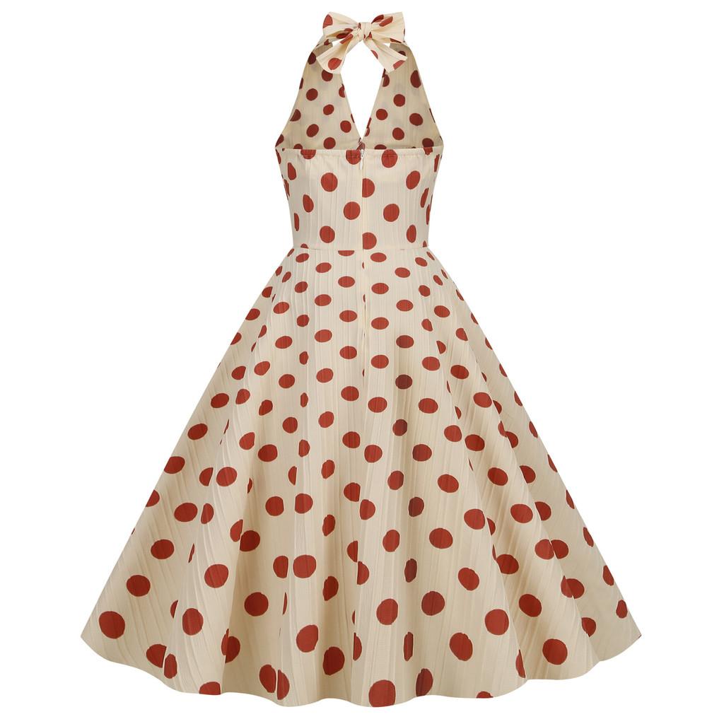 Vintage Polka Dot High Waist Dress With Backless Design For Elegant Summer Events