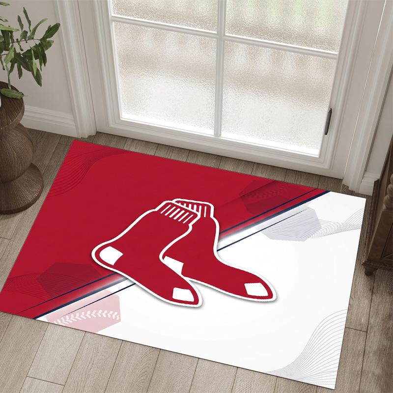 Boston Red Sox Design Kristall Samt Teppich Gemütlich Kein?Rutschfester Teppich mit Aufdruck für Schlafzimmer Wohnzimmer Eingang