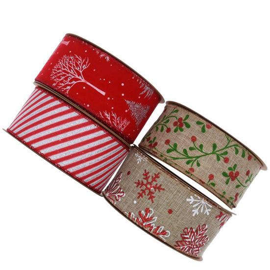 5cm Christmas Ribbon Wired Clear Print DIY Thicker Anti-fade Gift Packing Tear-resistant Large Bowknot Making Xmas Tree Ribbon for Festival