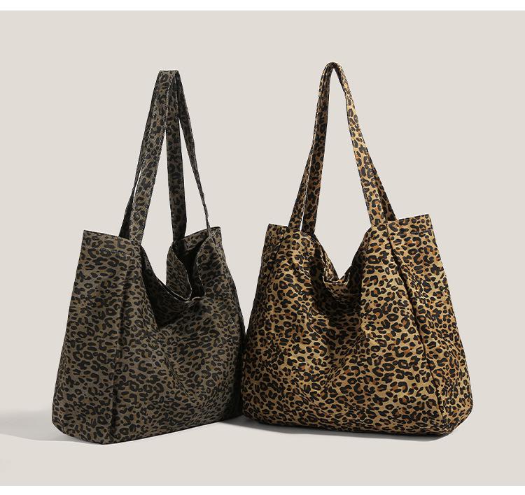 Leopard Print Canvas Shoulder Bag for Women - 2025 Trendy Large Capacity Tote