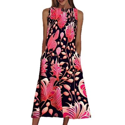 Women's Dress Sleeveless Round Neck Print Elegant Loose Long Vest Dress