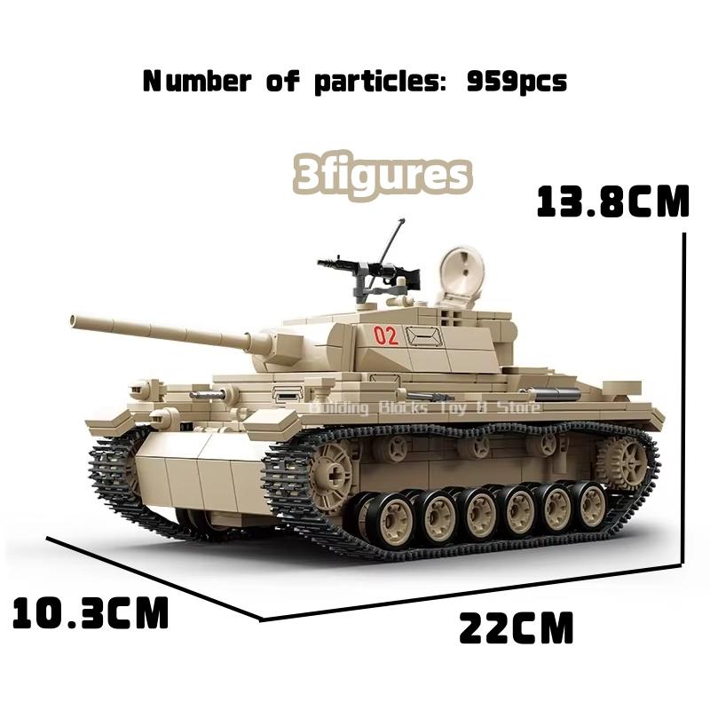 959PCS WW2 Military Classic PZ.KPFW No.3 Type-L Tank Model Heavy Tank Collection Model Building Blocks Bricks Toys for Boys Gift