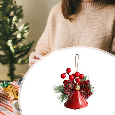 Christmas Bow with Bell Decoration Rustic Shatterproof Xmas Plaid Bows Pendant for
