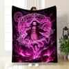 A glowing pink magical aura with runic circles surrounds the floating figure. for all seasons blanket lunch break throw gift