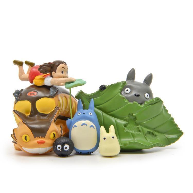 Figura de Resina do Desenho Animado Meu Amigo Totoro com Folha Verde e Gato Ônibus Azul Para Decoração de Casa Presente