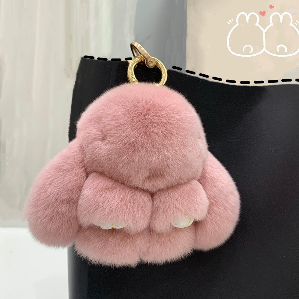Cute Faux Mink Fur Plush Bunny Pendant Keychain Charm