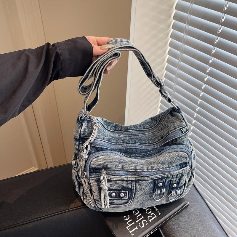 Vintage Multi-Pocket Denim Women's Bag Hand Shoulder Crossbody Bag