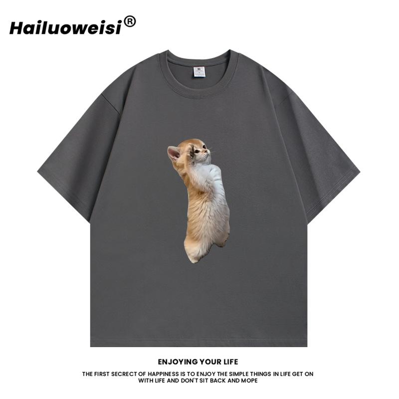 

ZX Salute The New Highend Mens and Womens Pure Cotton Shortsleeved Top Summer Casual Cat and Dog Tshirt 4XL