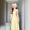 French Small Yellow Suspender Dress Women's Summer New Waist Temperament Long Dress Seaside Vacation Skirt