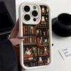 Phone Case for IPhone 18 16 15 Pro Max 13 12 11 Pro 14ProMax 16Plus 12Pro 16e 13Pro Soft Cover Shell Vintage Bookshelf Kitten
