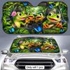 Frog Family Cute Animal Sun Visor Reusable Double-Sided Windshield Sun Visor UV Block Portable Heat Shield Cover