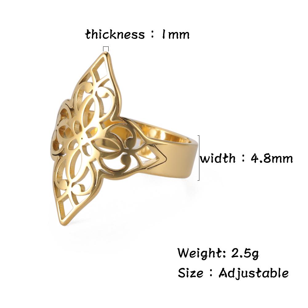Simple Cutout Filigree Flower Rings for Women Stainless Steel Wedding Party Adjustable Vintage Ring Jewelry Gift