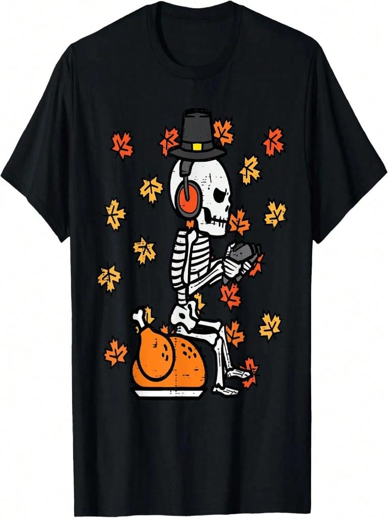 Thanksgiving Skeleton Gamer Turkey Day Fall Men Boys Kids T-Shirt