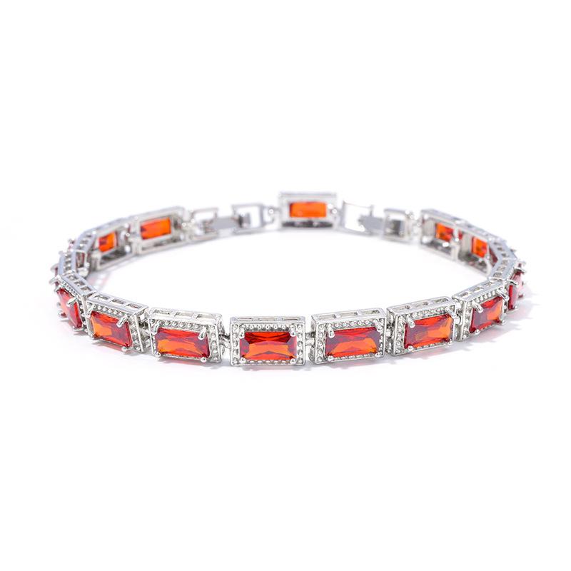 Light Luxury Square Multi-Colored Zircon Inlaid Bracelet, Women'S Silver-White Jewelry, Bridal Jewelry.