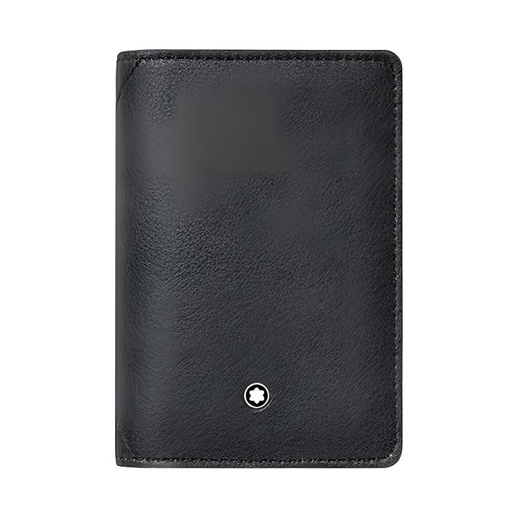 Montblanc Meisterstück Series Logo Flip Design Solid Color Leather Card Holder Wallet Men wallet Gray 118360 Box(Basic Set+Box)