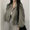 Vintage workwear drawstring short baseball jacket coat for women with a high-end, niche outerwear design