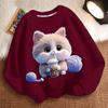 Cute Milk Tea Cat Round-neck Sweatshirt for Children, Fashionable Long-sleeved Casual Sweatshirt for Boys and Girls in Spring and Autumn