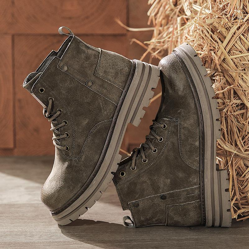Winter new high-top Martin boots retro inner height-increasing boots men s leather medium top 39