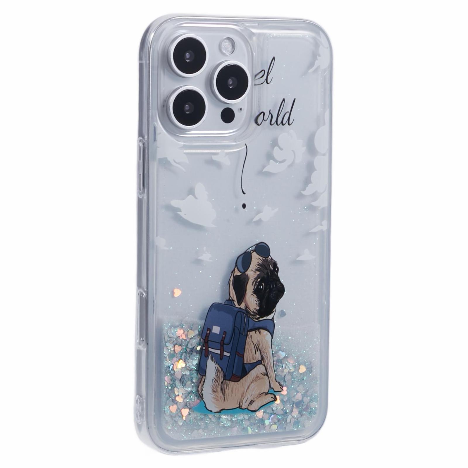 

For iPhone 16 Pro Max Case Floating Quicksand Pattern Soft TPU Back Cover Dog