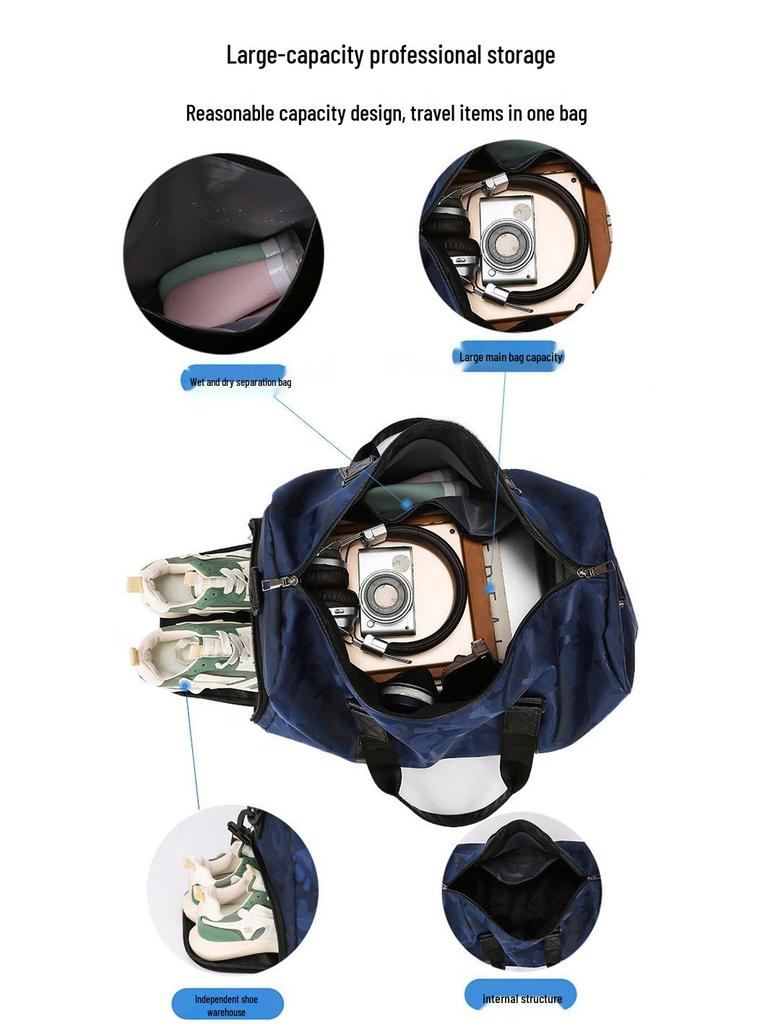 Large Capacity Travel Bag with Shoe Compartment, Wet/Dry Separation, for Sports, Swimming, and Fitness