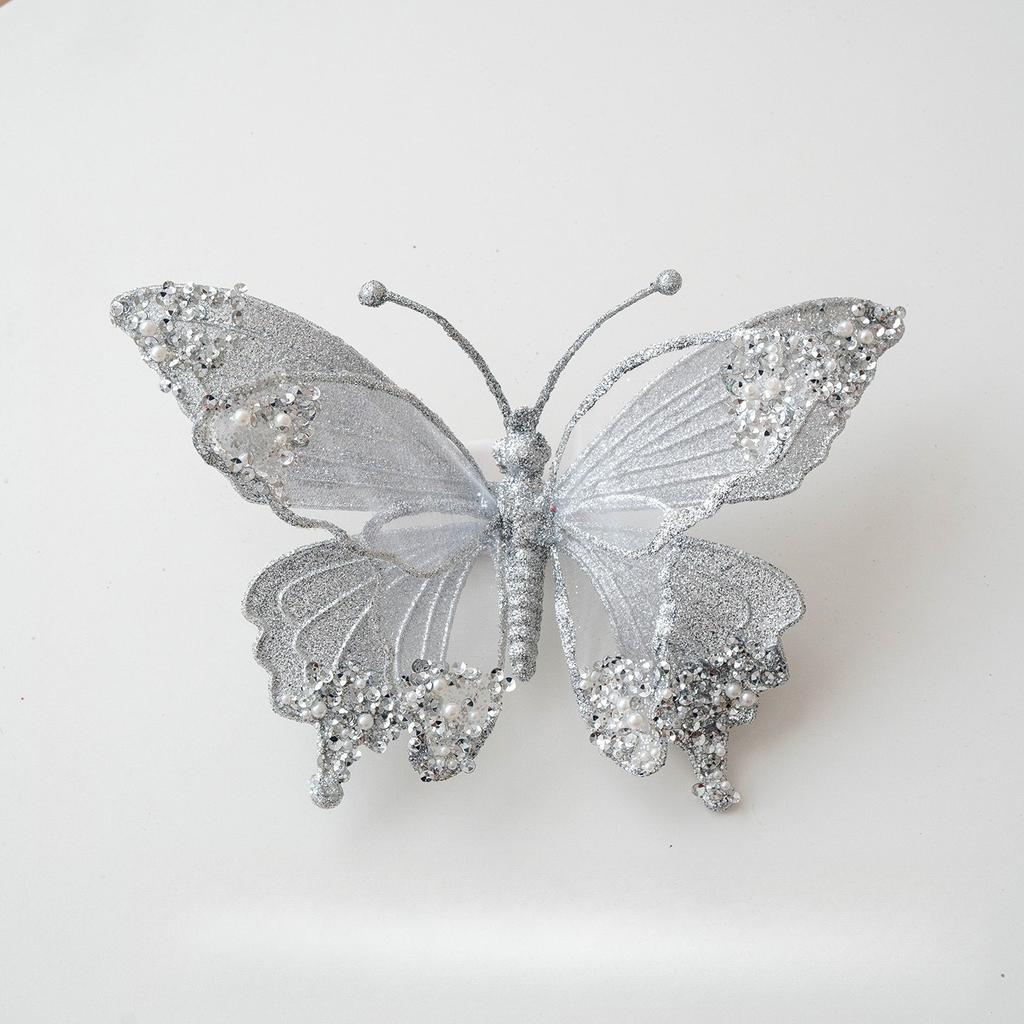 1pc 25cm simulation mesh glitter butterfly decoration Christmas tree decoration pendant living room decoration Christmas tree embellishment
