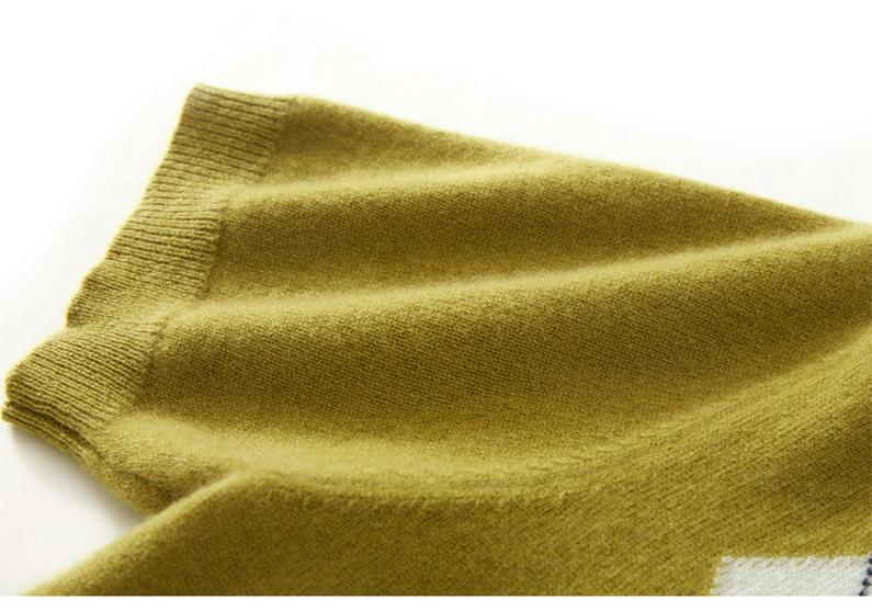 Pure Cashmere Color Block Knitwear with Diamond Pattern
